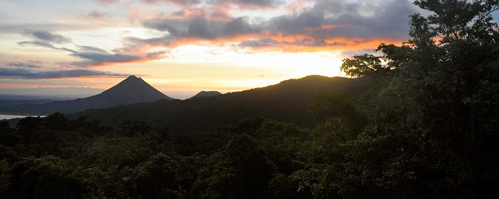 Costa Rica scenery with volcano in background