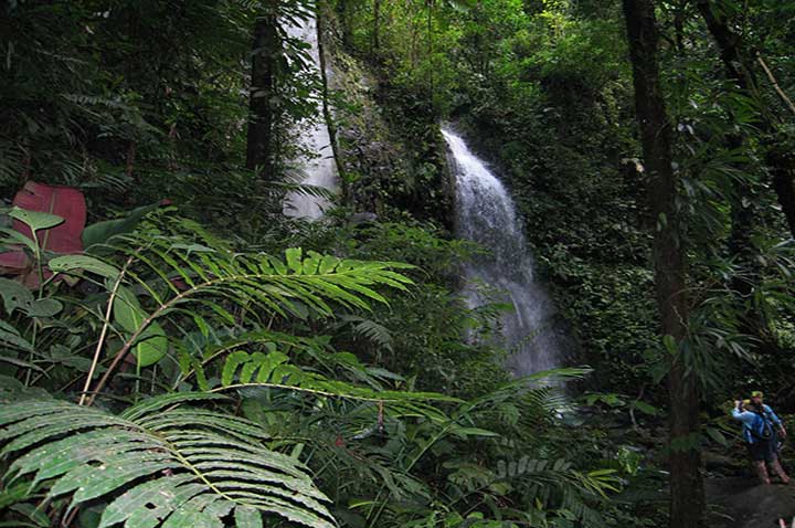 two vet students looking at Soltis waterfall in Costa Rica at Conservet externship